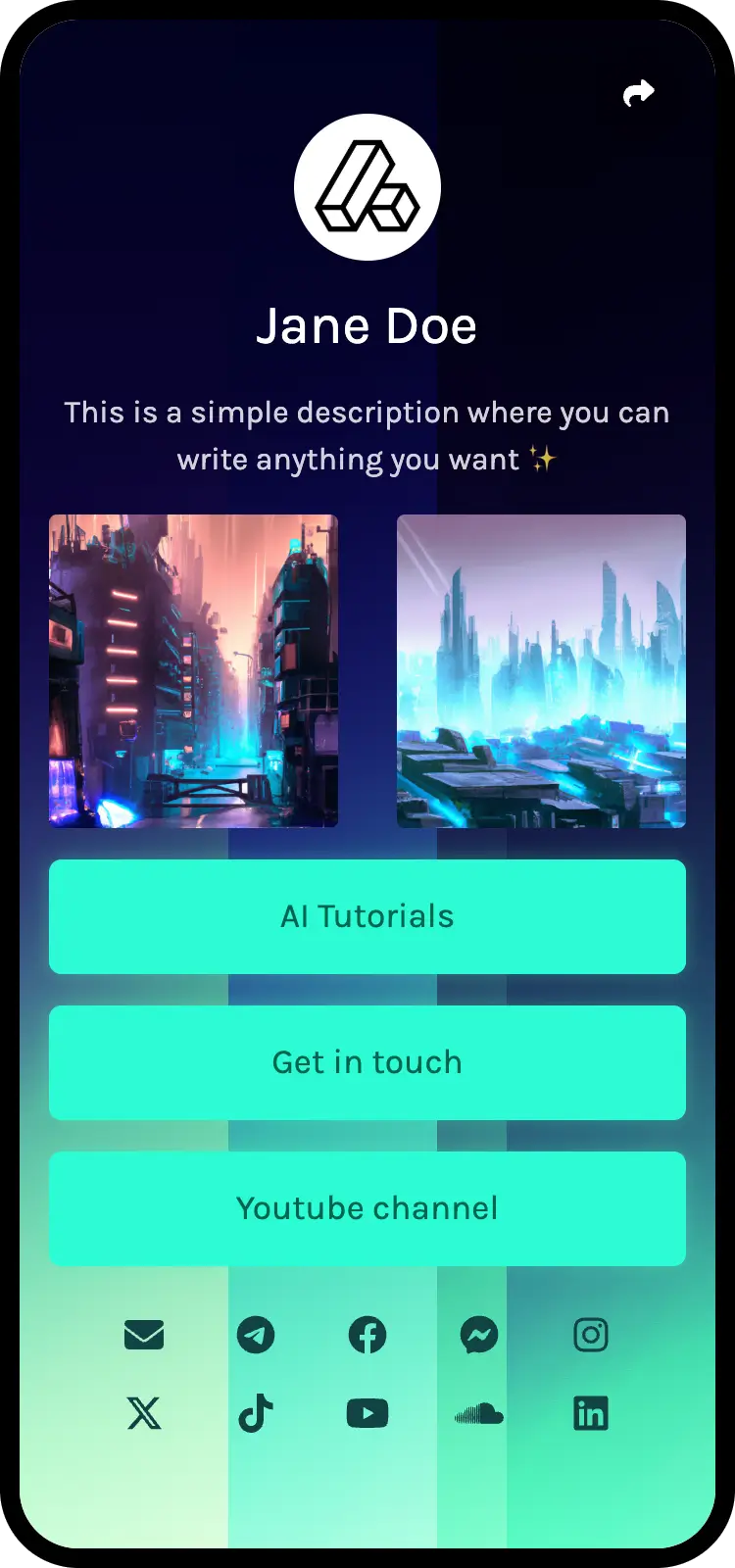 Captura de tela de exemplos de bio pages